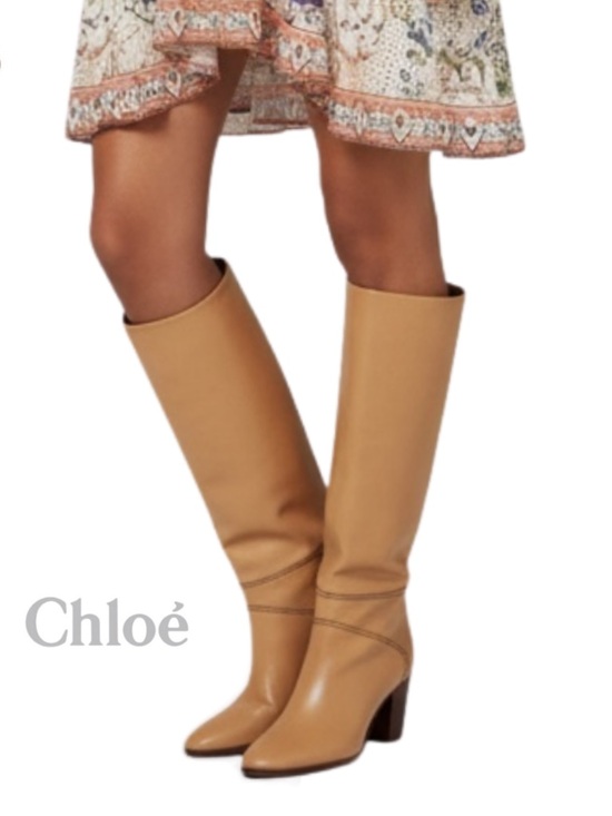 Chloe Shoes - CHLOE new Riding Heeled Boot Tan Brown Knee-High Calf Stitched Leather Boots